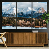 36247746-MGV-CV-36X24-Snowy Peaks Wall Art Canvas Print, Framed Alpine Lake Art Picture Print, Pine Forest Perfect Alpine Wilderness Decor Artwork