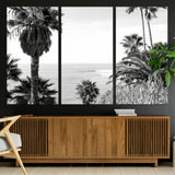 89458520-MGV-CV-36X24-Palm Trees Wall Art Canvas Print, Framed Coastal View Art Picture Print, Ocean Horizon Perfect Monochrome Coast Decor Artwork