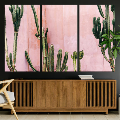 93119502-MGV-CV-36X24-Tall Cactus Wall Art Canvas Print, Framed Pink Wall Art Picture Print, Cactus Lines Perfect Modern Desert Decor Artwork