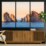 72996116-MGV-CV-36X24-El Arco Wall Art Canvas Print, Framed Cabo Rocks Art Picture Print, Ocean Arch Perfect Golden Coastal Landmark Decor Artwork