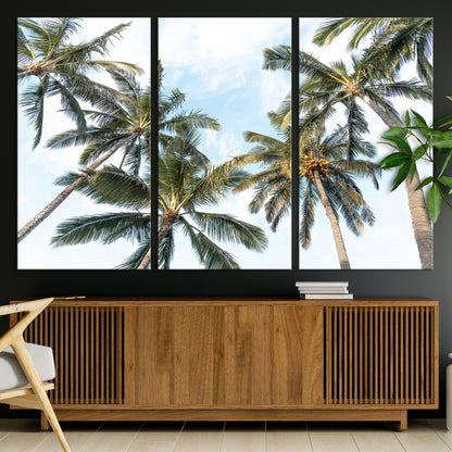 87247012-MGV-CV-36X24-Skyward Palm Trees Wall Art Canvas Print, Framed Tropical Sky Art Picture Print, Coconut Palm Perfect Tropical Skyview Decor