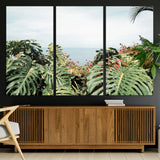 45700479-MGV-CV-36X24-Monstera Leaves Wall Art Canvas Print, Framed Tropical Ocean Art Picture Print, Tropical Foliage Perfect Tropical Coastal Jungle