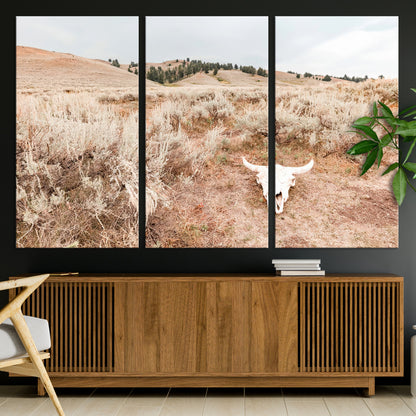 97234735-MGV-CV-36X24-Rustic Bones Wall Art Canvas Print, Framed Desert Sage Art Picture Print, Prairie Skull Perfect Minimal Rustic Decor Artwork