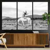 62789800-MGV-CV-36X24-White Horse Wall Art Canvas Print, Framed Woman Rider Art Picture Print, Equestrian Pose Perfect Western Boho Decor Artwork