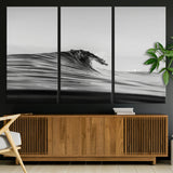 24029476-MGV-CV-36X24-Black Wave Wall Art Canvas Print, Framed Abstract Surf Art Picture Print, Minimalist Ocean Perfect Minimalist Coastal Decor