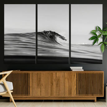 24029476-MGV-CV-36X24-Black Wave Wall Art Canvas Print, Framed Abstract Surf Art Picture Print, Minimalist Ocean Perfect Minimalist Coastal Decor