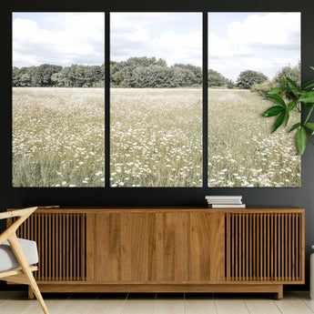 43258946-MGV-CV-36X24-Daisy Field Wall Art Canvas Print, Framed Pastel Flower Art Picture Print, Meadow Bloom Perfect Scandinavian Minimalist Decor