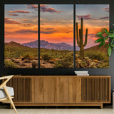 25332783-MGV-CV-36X24-Saguaro Cactus Wall Art Canvas Print, Framed Arizona Sunset Art Picture Print, Sonoran Desert Perfect Southwestern Boho Decor