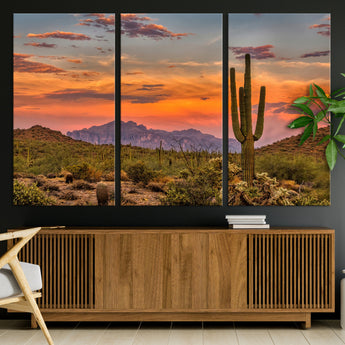 25332783-MGV-CV-36X24-Saguaro Cactus Wall Art Canvas Print, Framed Arizona Sunset Art Picture Print, Sonoran Desert Perfect Southwestern Boho Decor