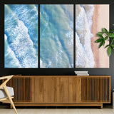 17641845-MGV-CV-36X24-Aerial Ocean Wall Art Canvas Print, Framed Blue Waves Art Picture Print, Sandy Shoreline Perfect Modern Coastal Decor Artwork