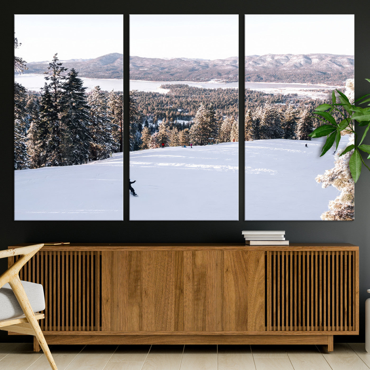 79857868-MGV-CV-36X24-Snowy Mountain Wall Art Canvas Print, Framed Ski Slope Art Picture Print, Winter Forest Perfect Modern Rustic Decor Artwork