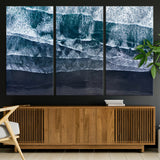 87941475-MGV-CV-36X24-Black Beach Wall Art Canvas Print, Framed Aerial Ocean Art Picture Print, Moody Coastal Perfect Modern Coastal Decor Artwork