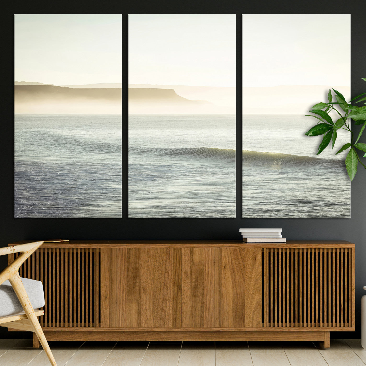 39310633-MGV-CV-36X24-Coastal Cliffs Wall Art Canvas Print, Framed Misty Ocean Art Picture Print, Morning Light Perfect Minimalistic Coastal Decor