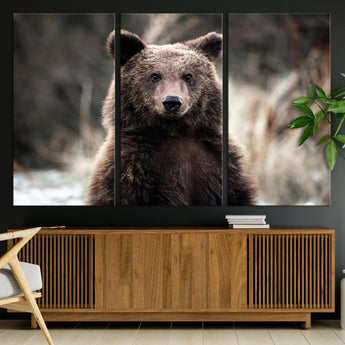 47112103-MGV-CV-36X24-Brown Bear Wall Art Canvas Print, Framed Forest Wildlife Art Picture Print, Woodland Bear Perfect Rustic Cabin Decor Artwork