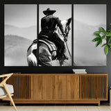 83102464-MGV-CV-36X24-Western Cowboy Wall Art Canvas Print, Framed Monochrome Horse Art Picture Print, Western Equestrian Perfect Rustic Western Decor
