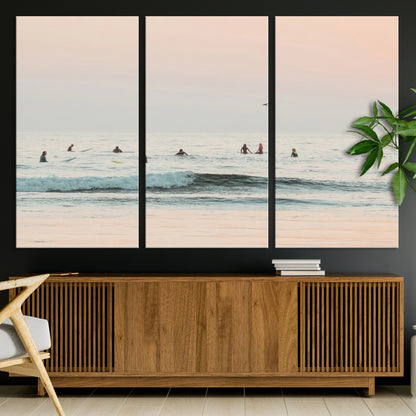 98888919-MGV-CV-36X24-Pastel Ocean Wall Art Canvas Print, Framed Soft Sunset Swimming Art Picture Print, Calm Sea Horizon Perfect Soft Coastal