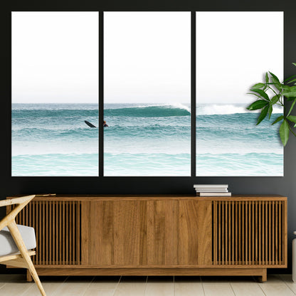56345117-MGV-CV-36X24-Minimalist Surfing Wall Art Canvas Print, Framed Ocean Waves Art Picture Print, Soft Ocean Perfect Minimalist Coastal Decor