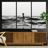 69541918-MGV-CV-36X24-Black White Ocean Wall Art Canvas Print, Framed Moody Seascape Art Picture Print, Surfer Sign Perfect Moody Minimalist Decor