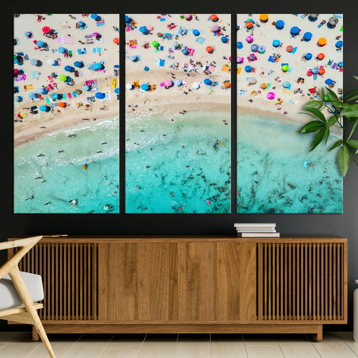 76172085-MGV-CV-36X24-Tropical Shoreline Wall Art Canvas Print, Framed Beach Relaxing Art Picture Print, Aerial Summer Perfect Coastal Vibrant Decor