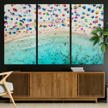 76172085-MGV-CV-36X24-Tropical Shoreline Wall Art Canvas Print, Framed Beach Relaxing Art Picture Print, Aerial Summer Perfect Coastal Vibrant Decor