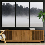 59703275-MGV-CV-36X24-Surfer in Fog Wall Art Canvas Print, Framed Foggy Beach Art Picture Print, Coastal Surf Perfect Moody Coastal Decor Artwork