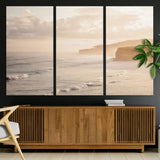 57669769-MGV-CV-36X24-Misty Coastal Wall Art Canvas Print, Framed Golden Sunset Art Picture Print, Serene Shoreline Perfect Tranquil Coastal Decor