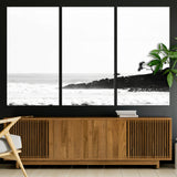 40875891-MGV-CV-36X24-SurferCliffs Wall Art Canvas Print, Framed Black White Beach Art Picture Print, Ocean Waves Perfect Minimalist Coastal Decor