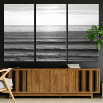 47305203-MGV-CV-36X24-Monochrome Ocean Wall Art Canvas Print, Framed Moody Ocean Art Picture Print, Calm Ocean Perfect Minimalist Coastal Decor Artwork