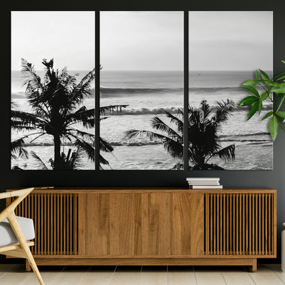 17508038-MGV-CV-36X24-Tropical Coastline Wall Art Canvas Print, Framed Palm Trees Art Picture Print, Ocean Waves Perfect Minimalist Coastal Decor