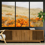 28972262-MGV-CV-36X24-Golden Wildflowers Wall Art Canvas Print, Framed Hills Bloom Art Picture Print, Poppy Meadow Perfect Rustic Nature Decor Artwork