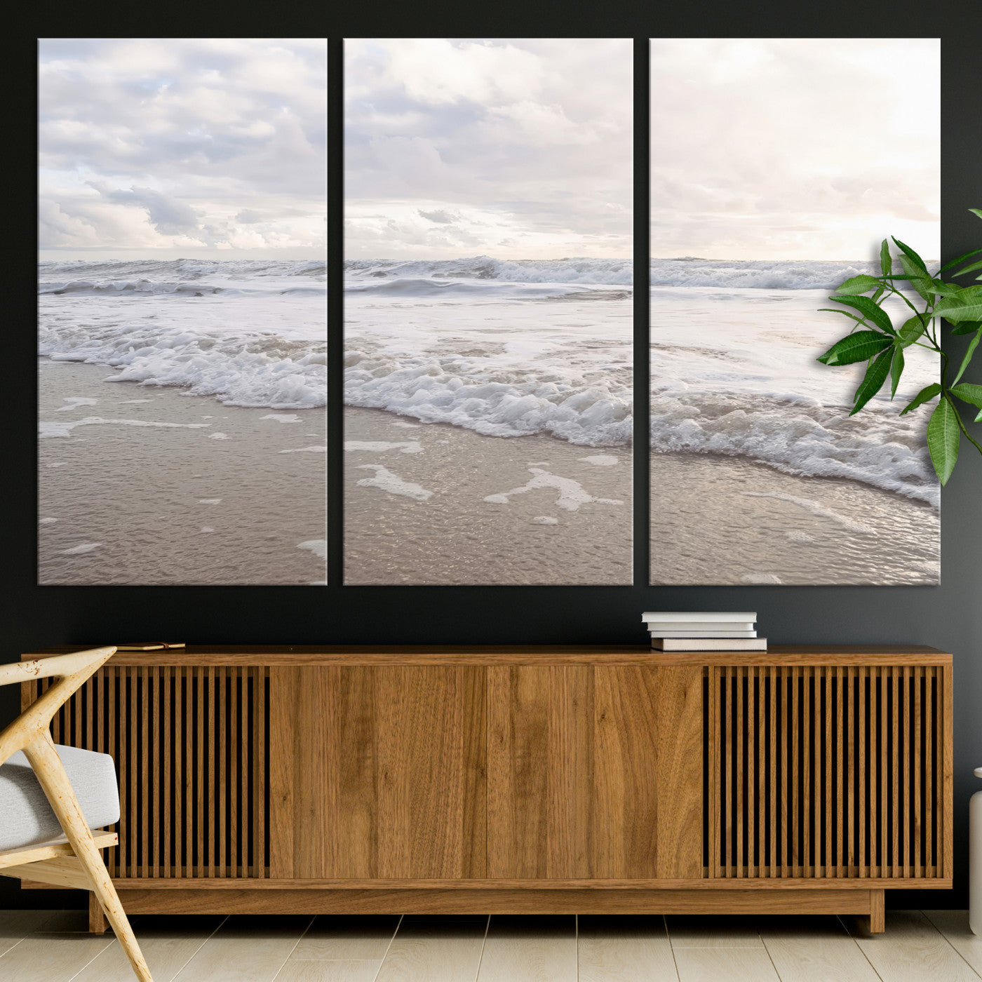 70596264-MGV-CV-36X24-Ocean Waves Wall Art Canvas Print, Framed Coastal Shoreline Art Picture Print, Sea Foam Perfect Coastal Minimalist Decor Artwork