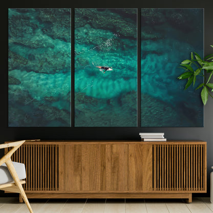 93287752-MGV-CV-36X24-Ocean Surf Wall Art Canvas Print, Framed Blue Waters Art Picture Print, Vibrant Seascape Perfect Coastal Adventure Decor Artwork