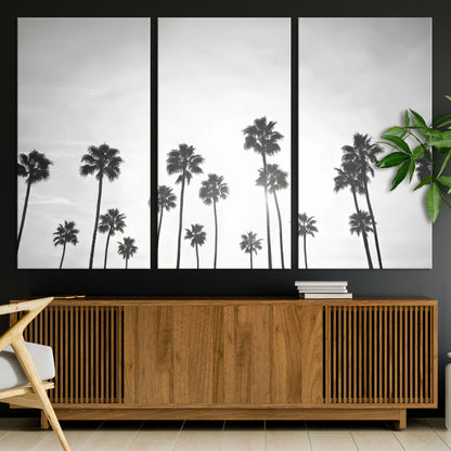 62298277-MGV-CV-36X24-Monochrome Palms Wall Art Canvas Print, Framed Minimalist Trees Art Picture Print, Silhouetted Palms Perfect Tropical Minimalist
