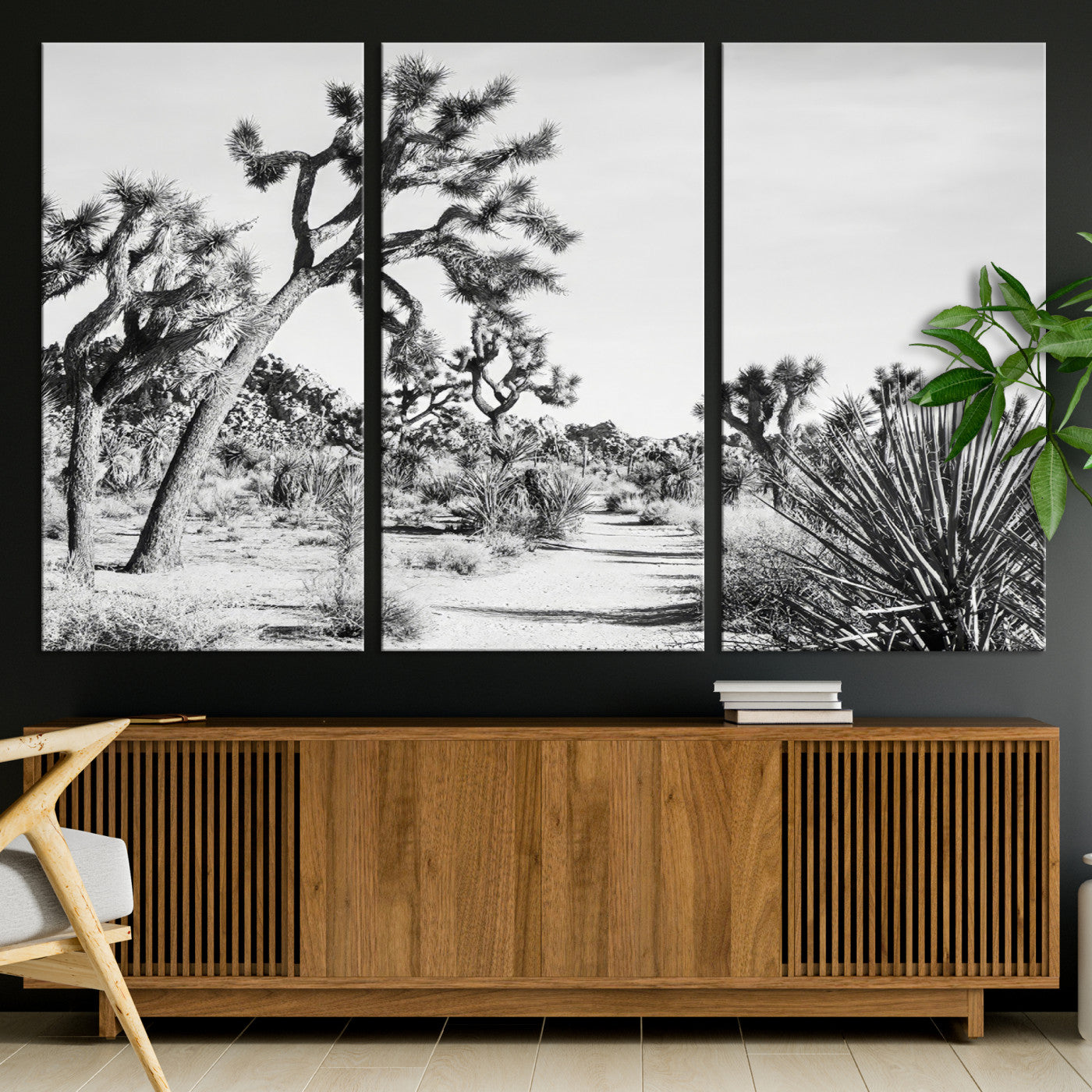 88164251-MGV-CV-36X24-Joshua Tree Wall Art Canvas Print, Framed Desert Path Art Picture Print, Monochrome Desert Perfect Minimalist Desert Decor Artwork