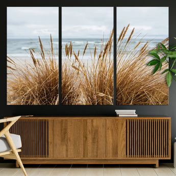 14270839-MGV-CV-36X24-Beach Grass Wall Art Canvas Print, Framed Coastal Dunes Art Picture Print, Dune Grass Perfect Coastal Minimalist Decor Artwork