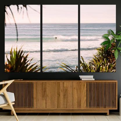 23287092-MGV-CV-36X24-Ocean Surfer Wall Art Canvas Print, Framed Coastal Surf Art Picture Print, Tropical Beach Perfect Tropical Coastal Decor Artwork
