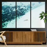 33764764-MGV-CV-36X24-Minimal Beach Wall Art Canvas Print, Framed Ocean Swimming Art Picture Print, Clear Ocean Perfect Minimal Coastal Decor Artwork