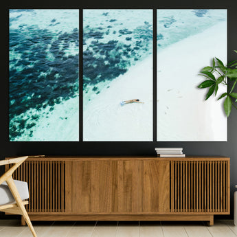 33764764-MGV-CV-36X24-Minimal Beach Wall Art Canvas Print, Framed Ocean Swimming Art Picture Print, Clear Ocean Perfect Minimal Coastal Decor Artwork