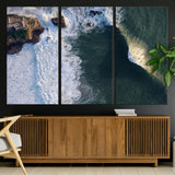 37405684-MGV-CV-36X24-Nazare Coast Wall Art Canvas Print, Framed Aerial Ocean Art Picture Print, Coastal Fortress Perfect Dramatic Coastal Decor Artwork