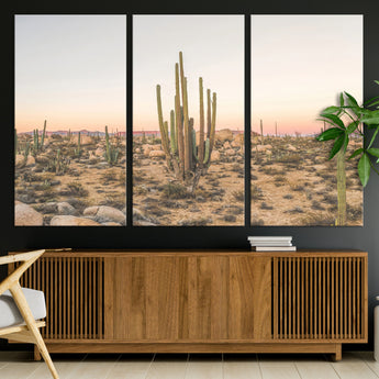 76234974-MGV-CV-36X24-Desert Cactus Wall Art Canvas Print, Framed Baja Desert Art Picture Print, Pastel Desert Perfect Southwestern Boho Decor Artwork