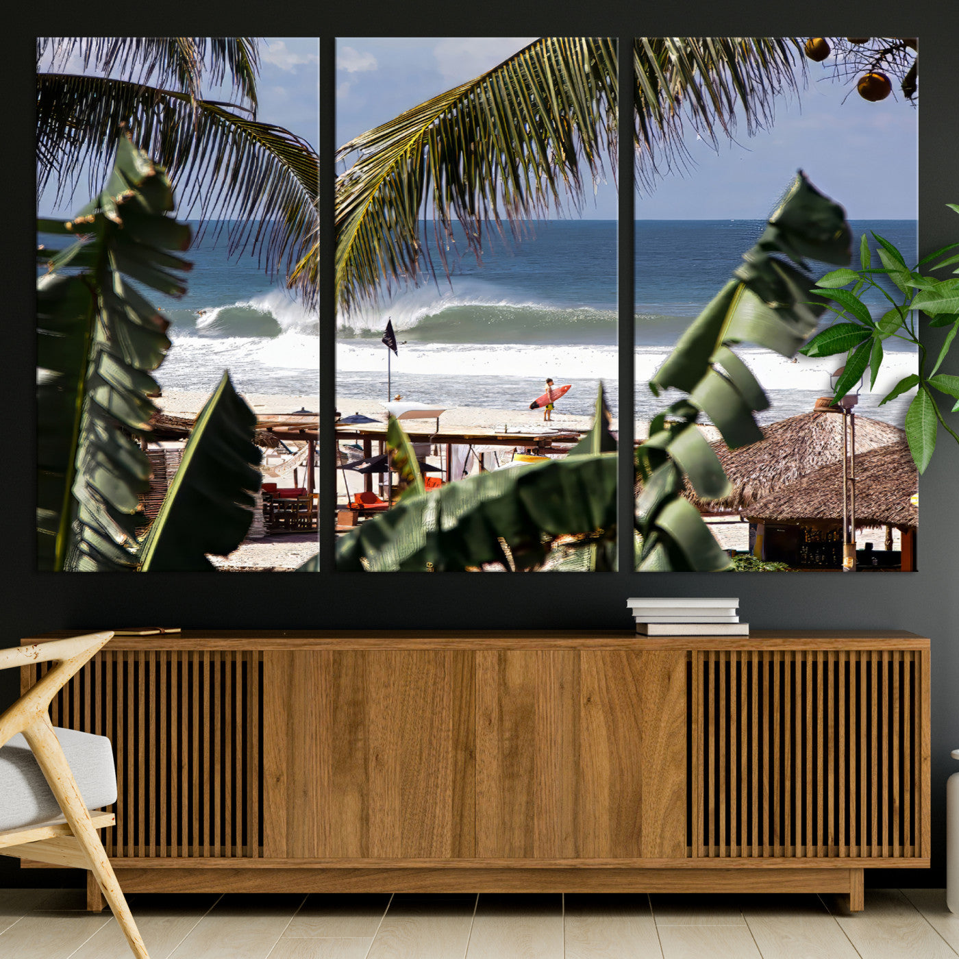 34722557-MGV-CV-36X24-Tropical Shoreline Wall Art Canvas Print, Framed Surfer Beach Art Picture Print, Coastal Surf Perfect Tropical Coastal Decor