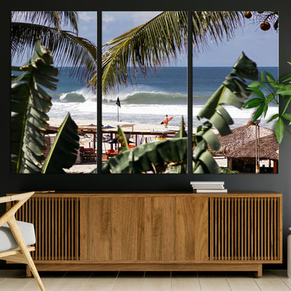 34722557-MGV-CV-36X24-Tropical Shoreline Wall Art Canvas Print, Framed Surfer Beach Art Picture Print, Coastal Surf Perfect Tropical Coastal Decor