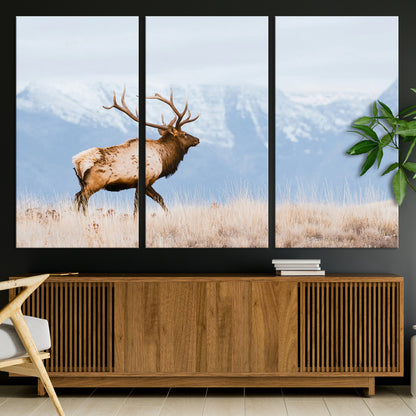 96024025-MGV-CV-36X24-Elk Photography Wall Art Canvas Print, Framed Mountain Wildlife Art Picture Print, Rustic Lodge Decor Perfect Rustic Lodge Decor