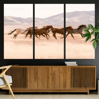 83644685-MGV-CV-36X24-Wild Horse Art Wall Art Canvas Print, Framed Rustic Western Art Picture Print, Desert Horse Scene Perfect Rustic Western Decor