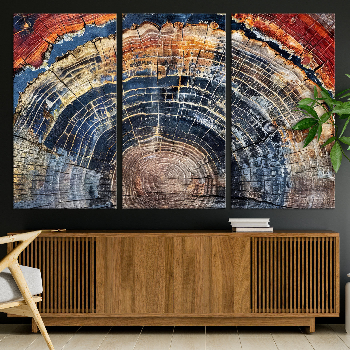 38987581-MGV-CV-36X24-Tree Ring Art Wall Art Canvas Print, Framed Rustic Wall Decor Art Picture Print, Nature Grain Print Perfect Modern Rustic Decor