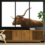 62566114-MGV-CV-36X24-Longhorn Cow Art Wall Art Canvas Print, Framed Rustic Animal Decor Art Picture Print, Texas Bull Photo Perfect Rustic Farmhouse