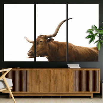 62566114-MGV-CV-36X24-Longhorn Cow Art Wall Art Canvas Print, Framed Rustic Animal Decor Art Picture Print, Texas Bull Photo Perfect Rustic Farmhouse