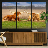 97244565-MGV-CV-36X24-Longhorn Duo Wall Art Canvas Print, Framed Cozy Ranch Vibes Art Picture Print, Western Ranch Decor Perfect Rustic Farmhouse Decor