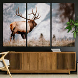 70489411-MGV-CV-36X24-Elk Photography Wall Art Canvas Print, Framed Mountain Wildlife Art Picture Print, Rustic Nature Decor Perfect Rustic Lodge Decor