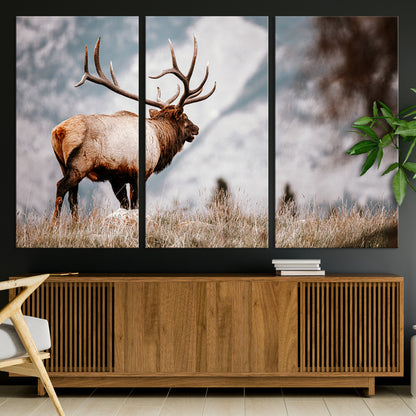 70489411-MGV-CV-36X24-Elk Photography Wall Art Canvas Print, Framed Mountain Wildlife Art Picture Print, Rustic Nature Decor Perfect Rustic Lodge Decor